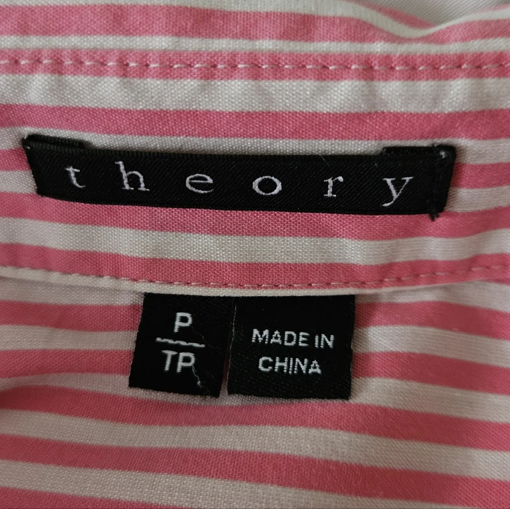 THEORY Pink Striped Stretch Button Down | SZ P/TP - Picture 6 of 7